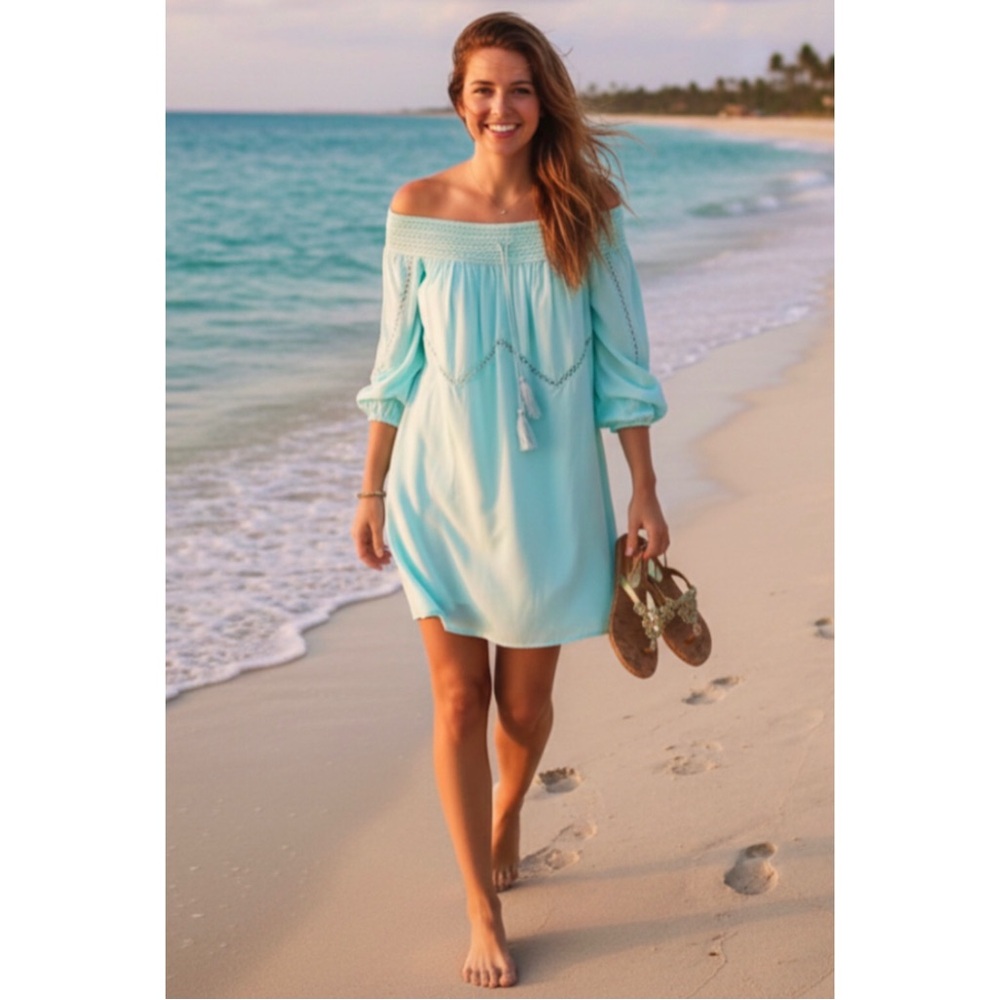 Tiffany Blue Off Shoulder Dress View 2
